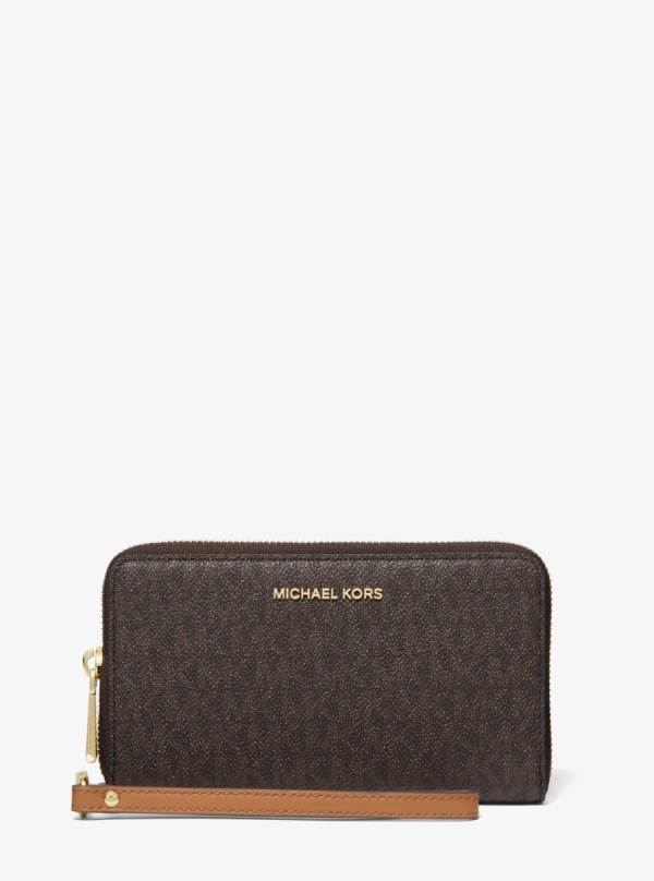 Damske Penazenky Michael Kors Large Logo and Leather Wristlet Hnede - Doplnky Michael Kors Lacne | XLDMS-8542
